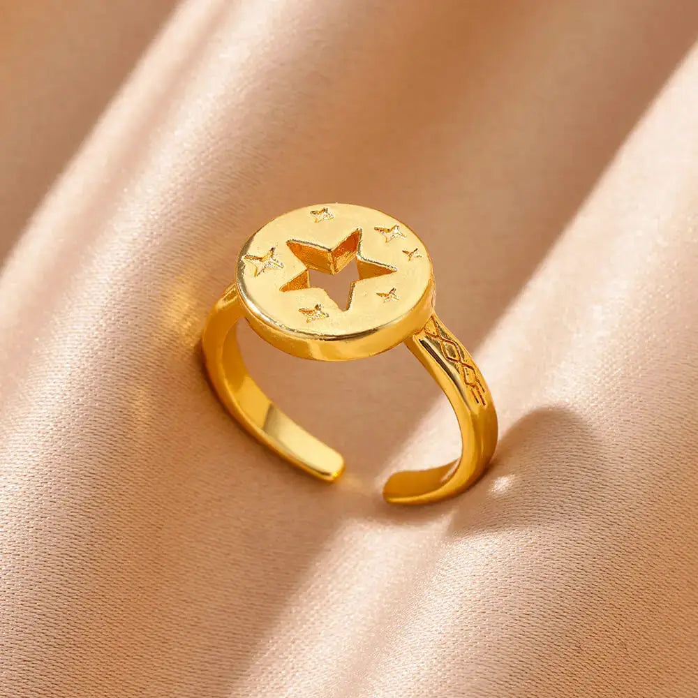 316L Stainless Steel Shell Rings For Women Adjustable Gold Color Little Star Open Rings Jewelry For Weddings Trendy