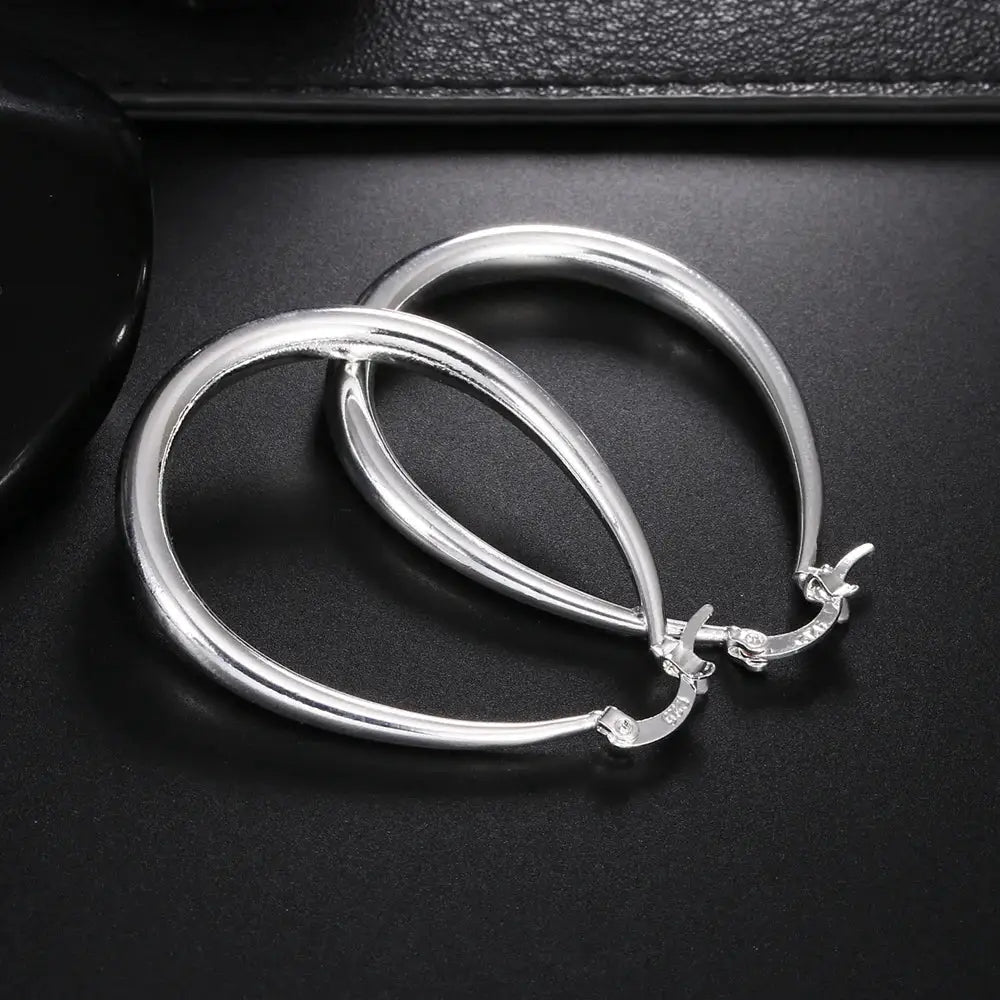 925 Sterling Silver 41mm Smooth Circle Big Hoop Earrings For Women Fashion Party Wedding Jewelry Gifts