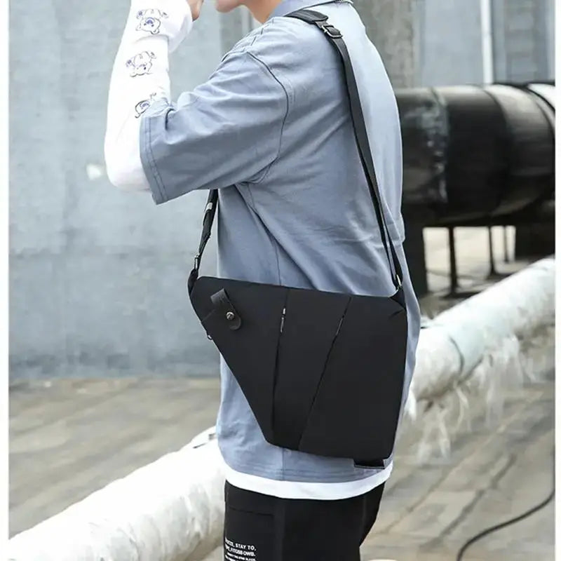 Crossbody messenger bag, black waterproof anti-theft chest bag