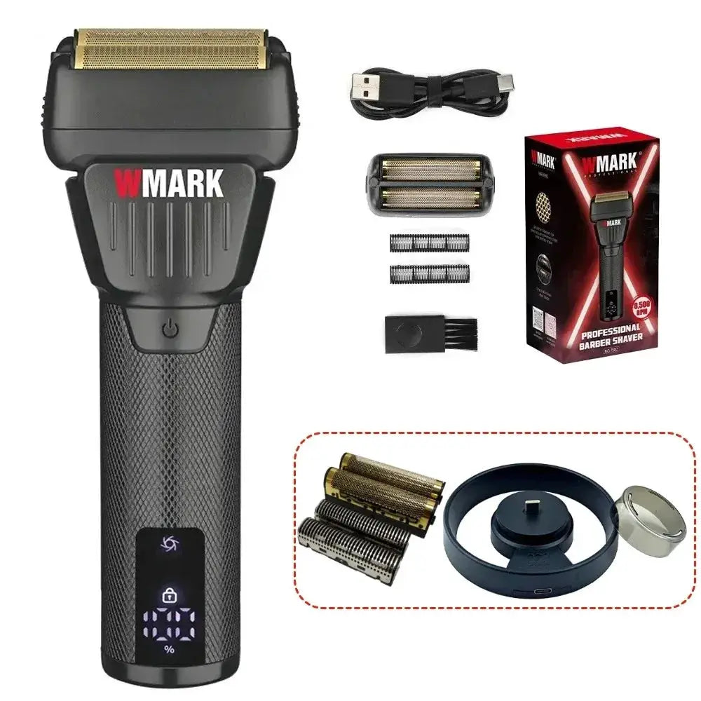 WMARK NG-7982 hair trimmer by Simples Market; titanium-plated double blade, 9000RPM LCD display, 2 blades and stand
