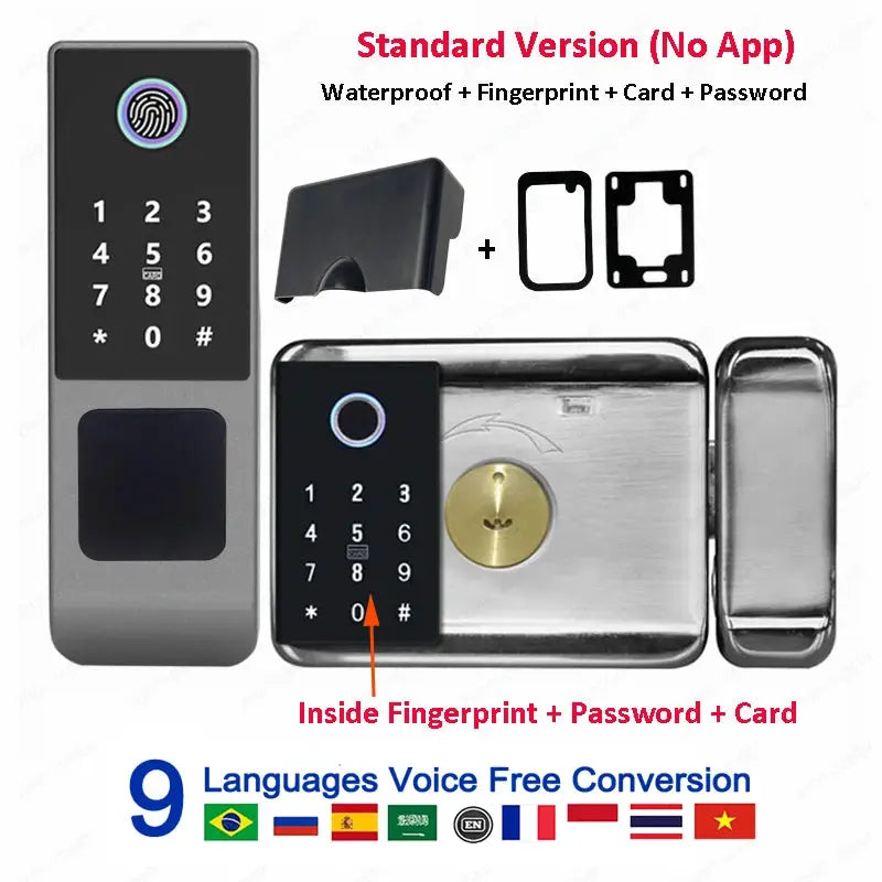 Fingerprint smart door lock set with keypad and exterior panel, two-piece stainless steel by Simples Market