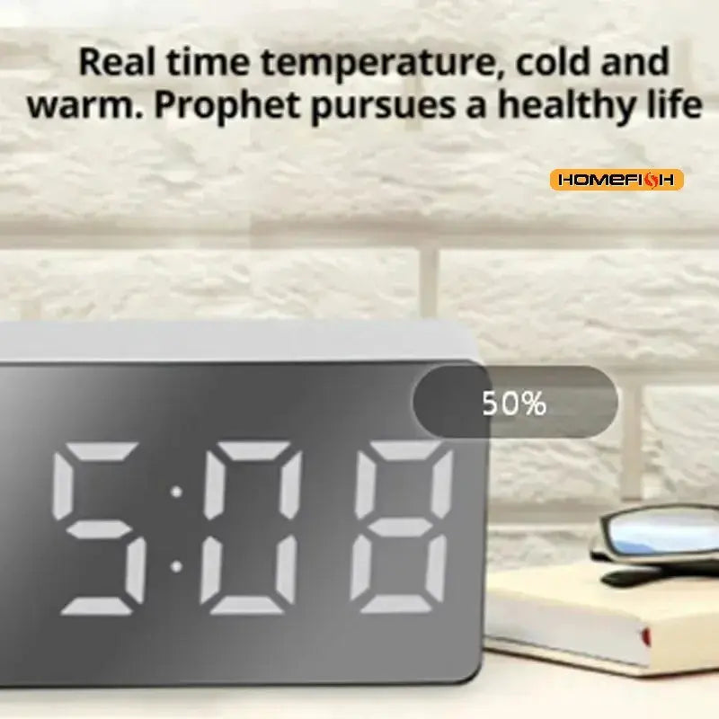 White LED Mirror Table Clock With Snooze Display Time Night Light USB Alarm Clock For Desktop Home Decor