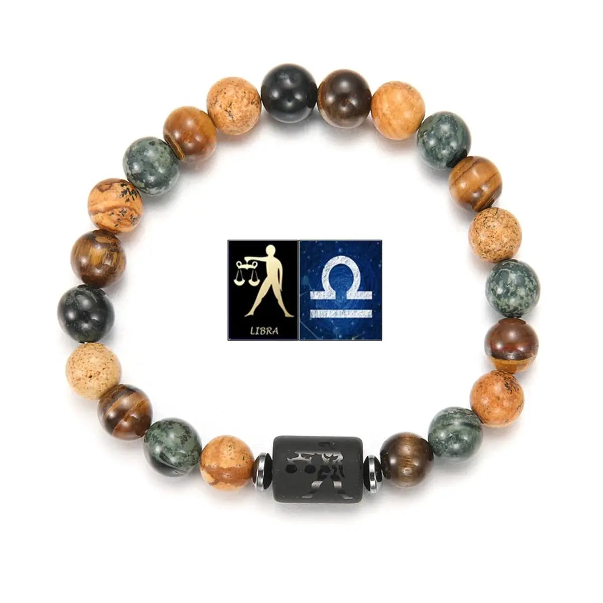 Natural Stone Tiger Eye Picture Jasper Round Beads 12 Constellations Unisex Bracelet