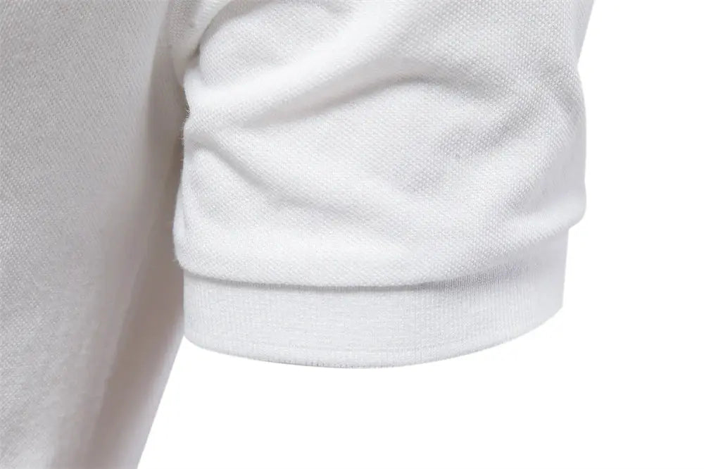 Men's polo shirt white cotton short sleeve with ribbed cuff