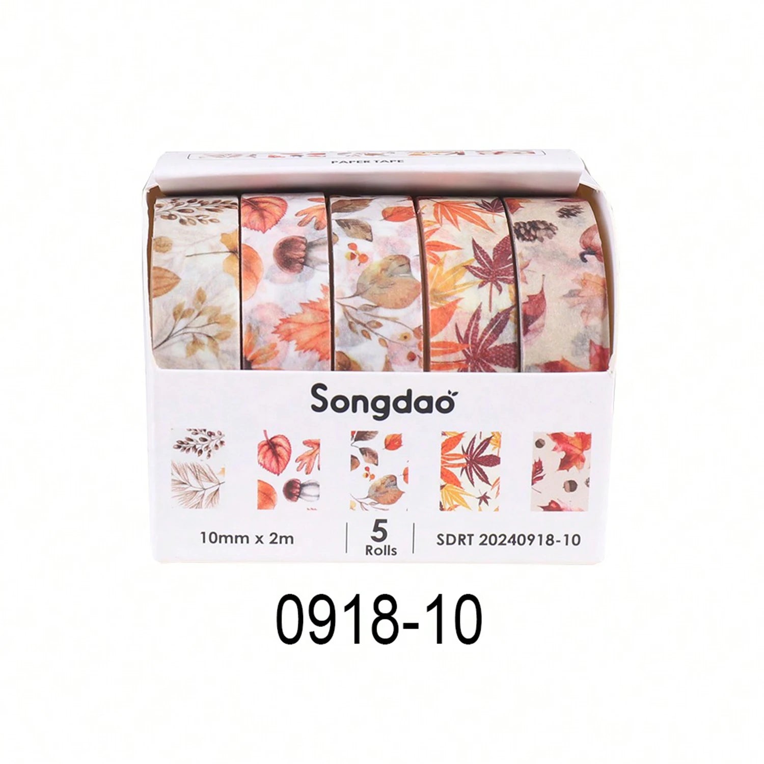 Washi tape set, 5 rolls, Songdao autumn-leaf floral design, 10mm x 2m each