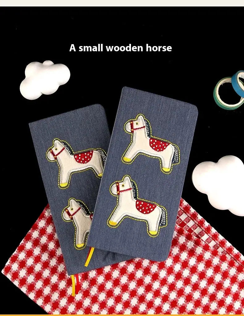Kinbor pocket-size weekly planner notebooks with denim blue covers and embroidered horse patches (2-pack).