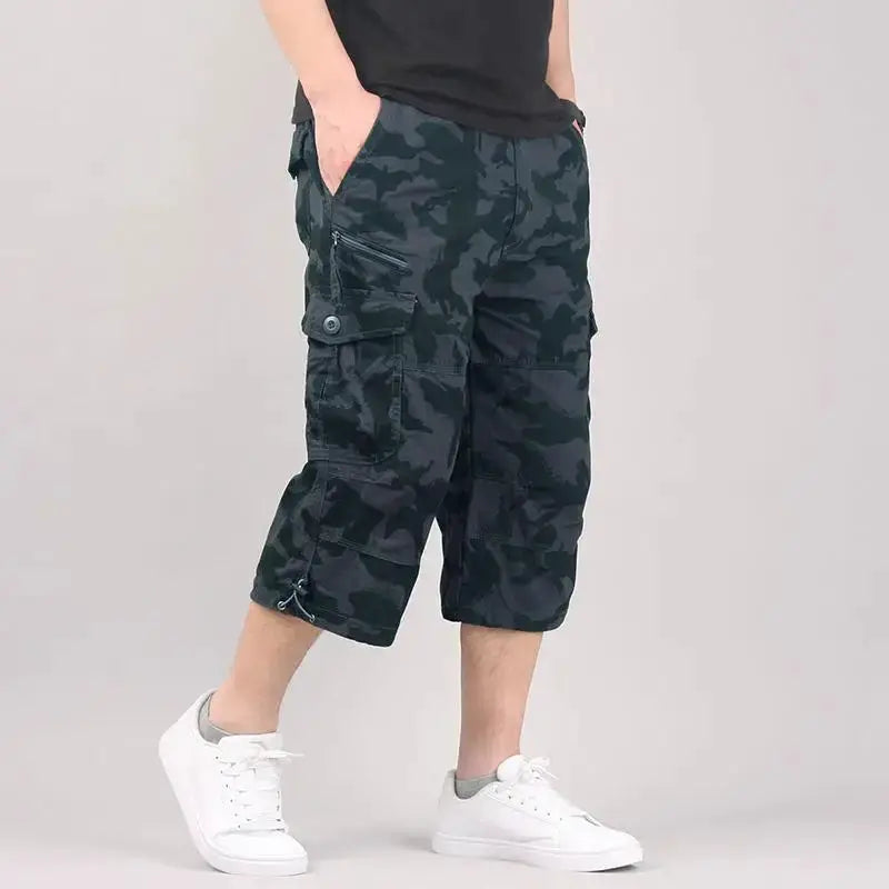 Men's camouflage cargo shorts by Simples Market, loose elastic waist outdoor jogger shorts with multiple pockets