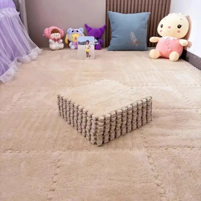Simples Market 10-pack beige plush interlocking puzzle foam floor mats, 30x30 cm each, soft play carpet for kids