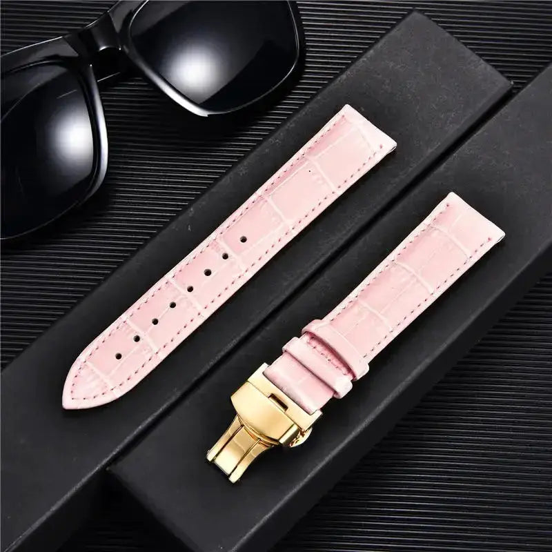 Remzeim Bamboo Pattern Genuine Leather Watch Strap First Layer Cowhide With Steel Butterfly Buckle 18mm 20mm 22mm 24mm
