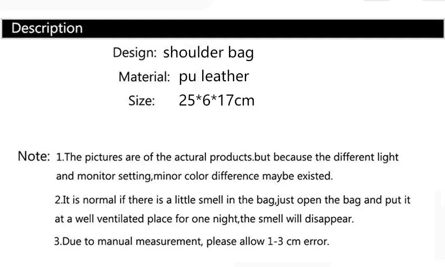 Simples Market PU leather crossbody bag; women's shoulder bag with zipper, large capacity, 25x6x17 cm.