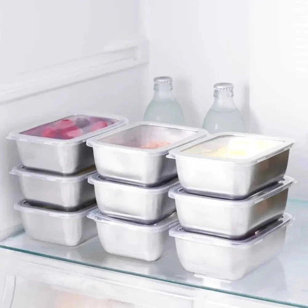Stainless Steel Food Storage Container With Airtight Lid For Fridge Small Thickened Kitchen Organizer