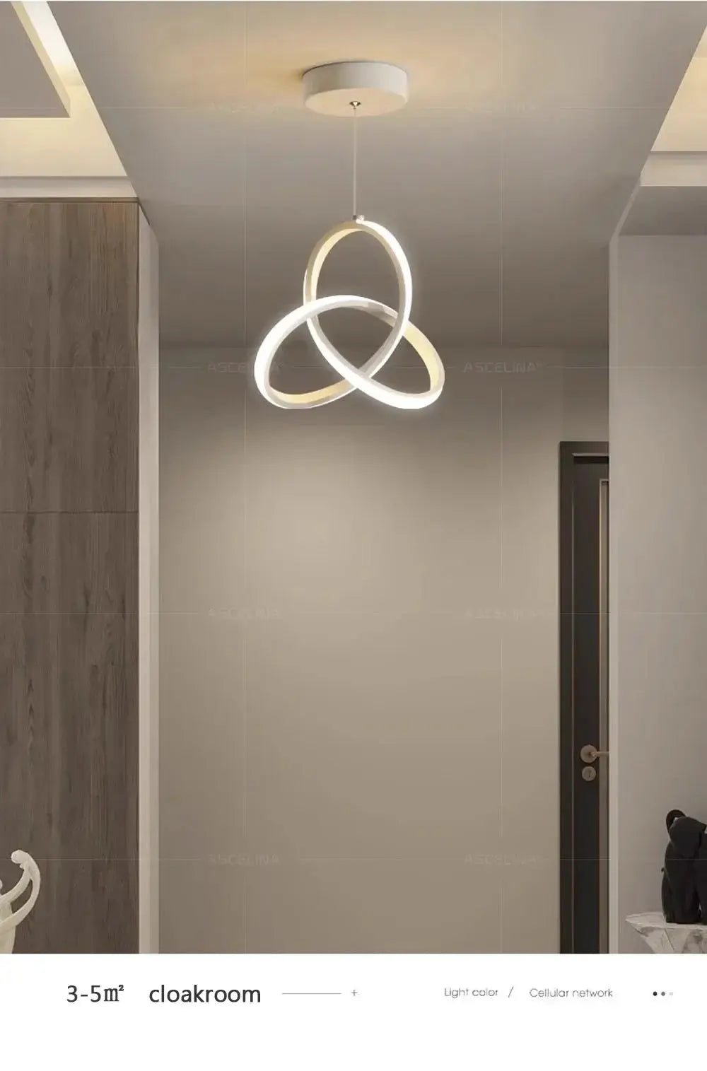 Nordic LED ceiling pendant lamp with three interlocking rings by Simples Market, white finish.