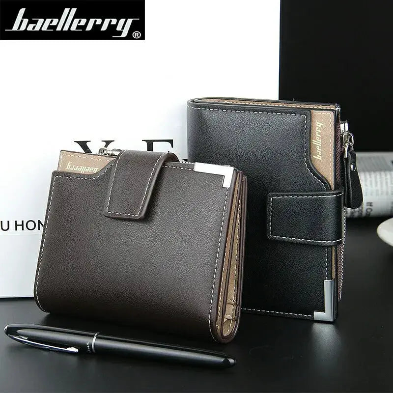 Baellerry men's leather wallets set of 2 with zipper coin pocket and card slots; brown and black.