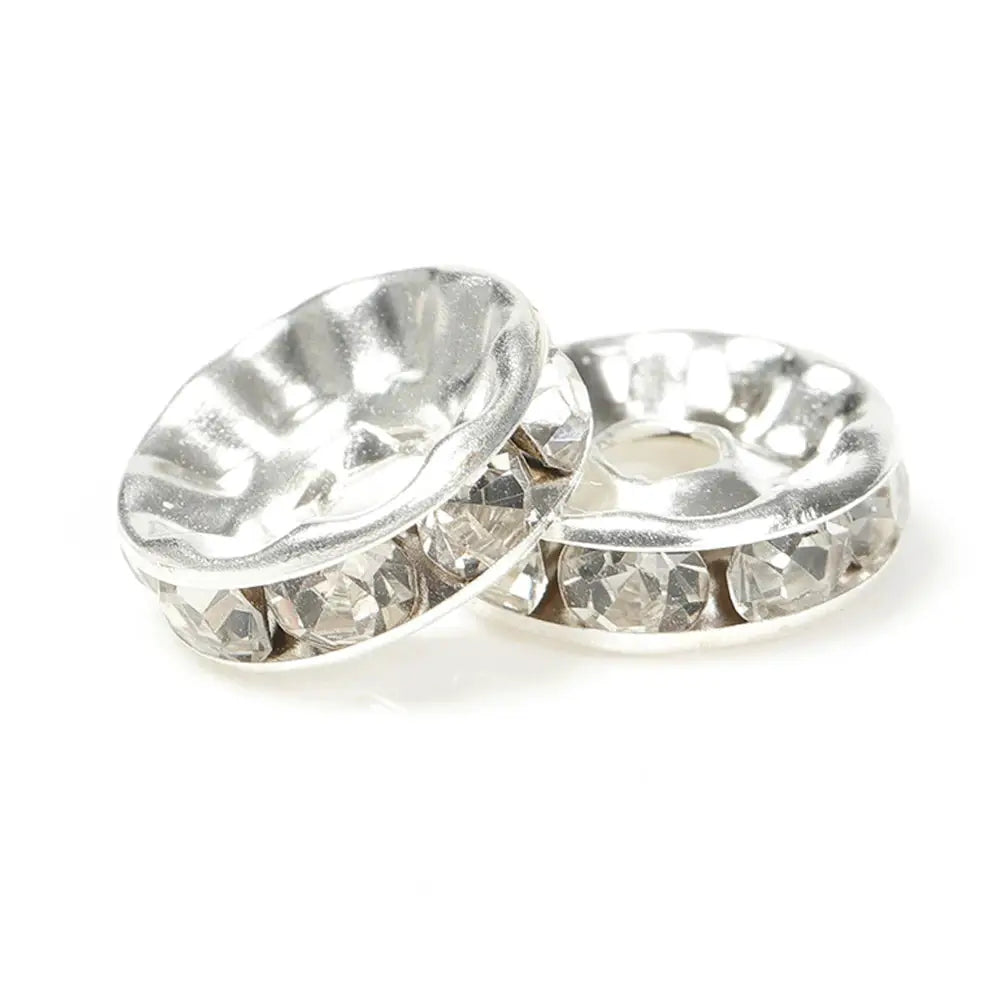 100 Pcs Silver Color Crystal Rhinestone Spacer Beads for Bracelets and Necklaces Jewelry Making DIY Components
