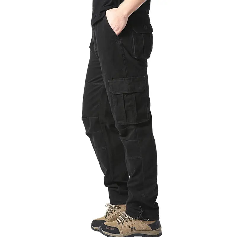 Men's Loose Overalls With Large Pockets Pure Cotton Elastic Waist Tactical Jogging Pants For Outdoor Work