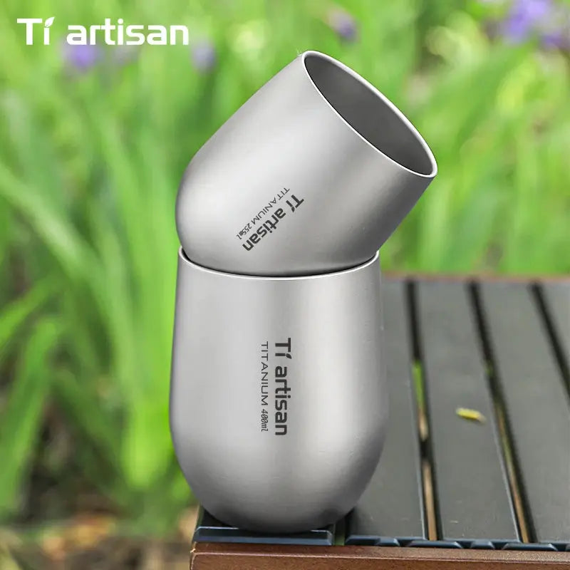 Tiartisan titanium beer cup set, 2-piece double-wall outdoor camping drinkware in silver