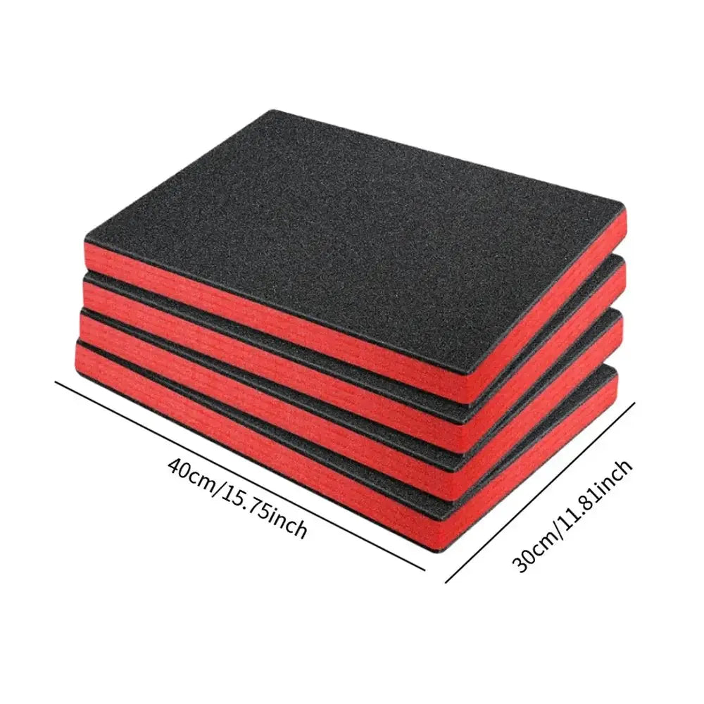 Simples Market 4-pack foam inserts, black with red edges, 40x30 cm cushioning sheets for tool boxes and camera cases