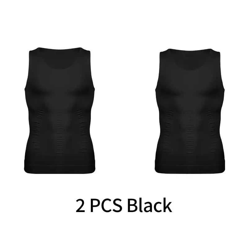 2 pcs black men's compression vests, sleeveless shapewear for gym workouts