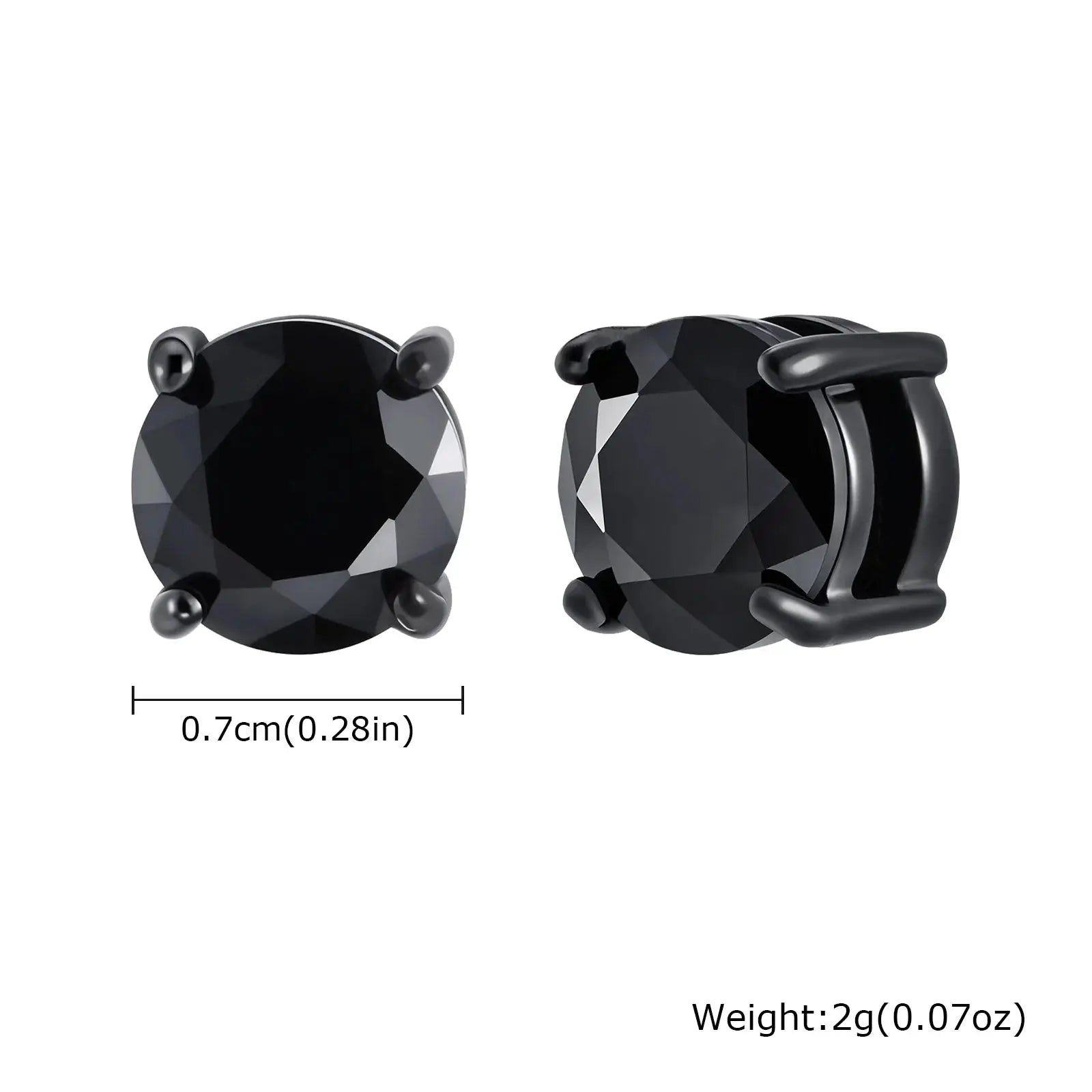 Punk round zircon magnetic ear studs in stainless steel; black stones, clip-on non-piercing earrings