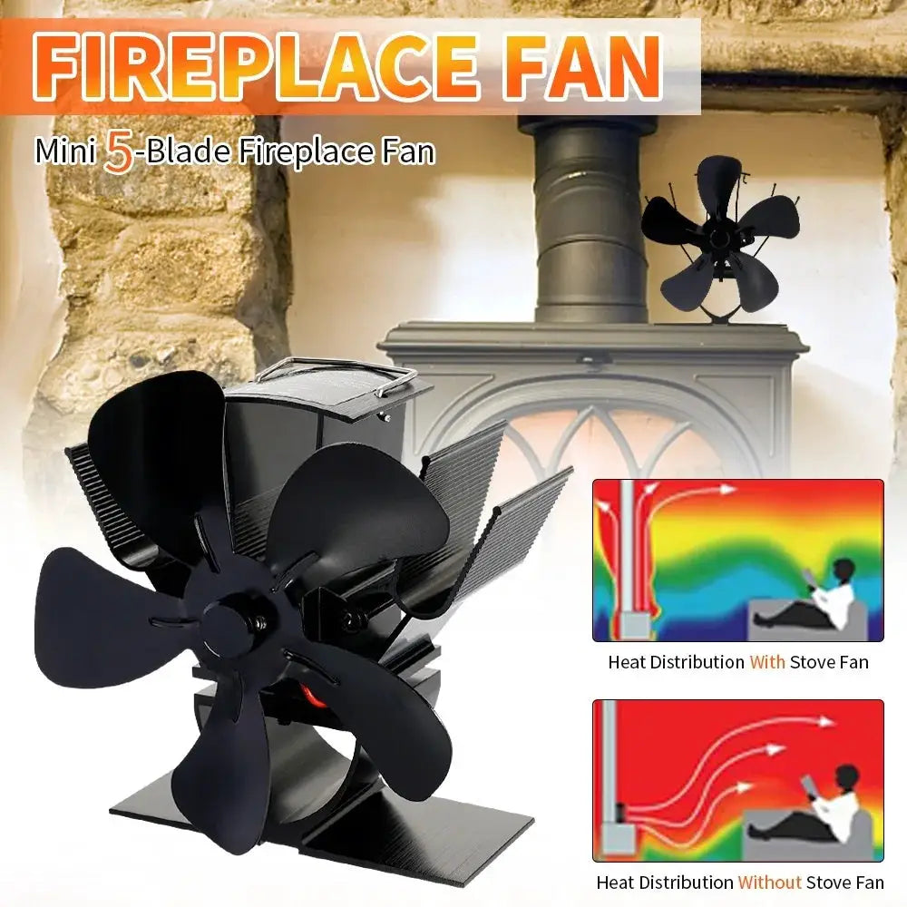 Mini Stove Fan Heat Powered Fireplace Fan 5 Blade Quiet Eco Friendly Wood Burner Home Winter Heat Distribution