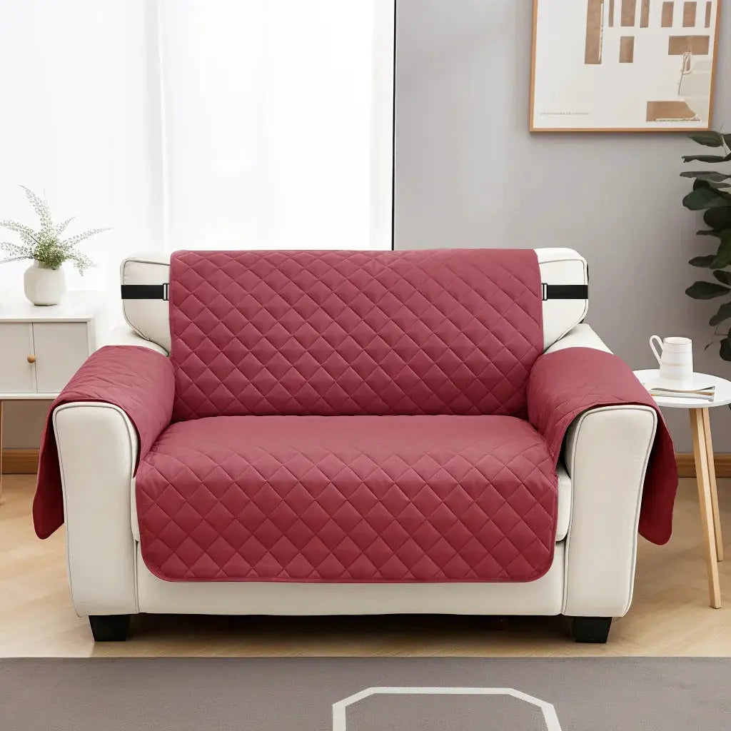 Sofa cover by Simples Market; burgundy quilted waterproof slipcover with elastic straps for 1–4 seater.