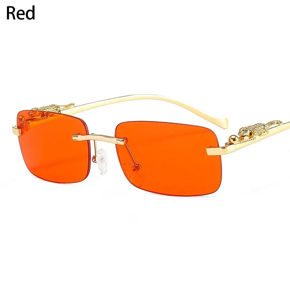 EliteLux Rimless Leopard Head Design Sunglasses Unisex Square Frame With UV Protection For Travel
