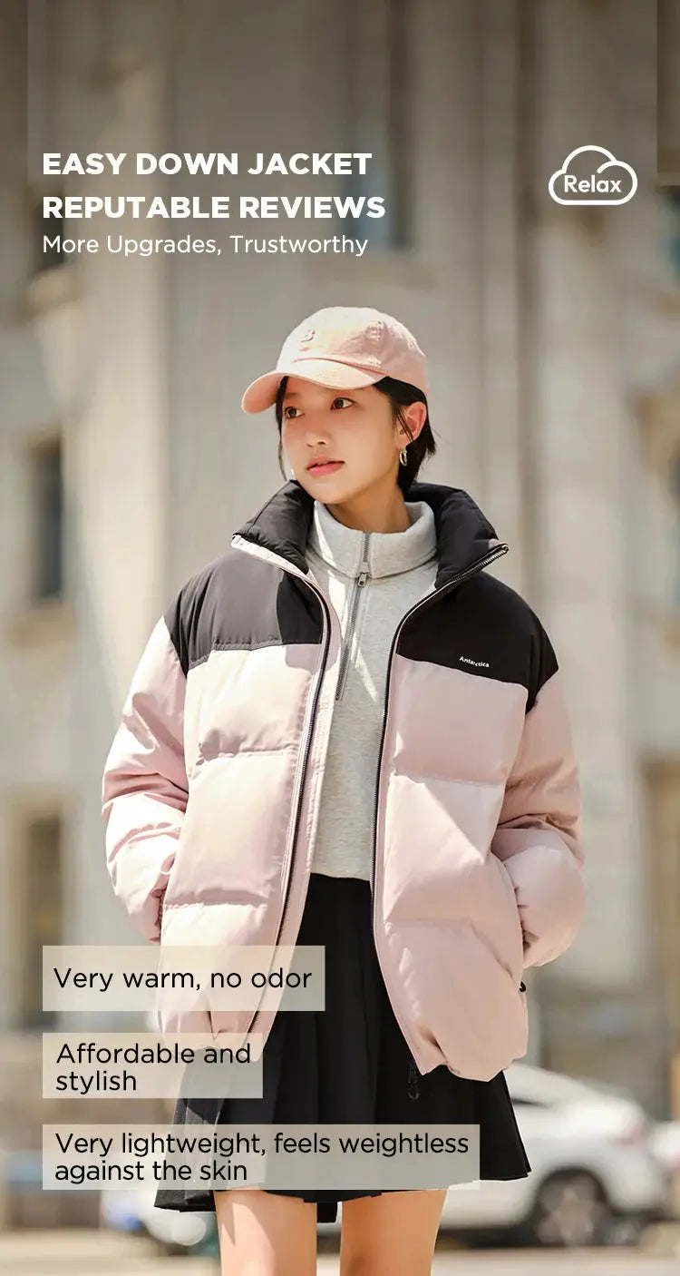Semir down jacket, unisex pink and black puffer with windproof, waterproof outerwear by Simples Market.