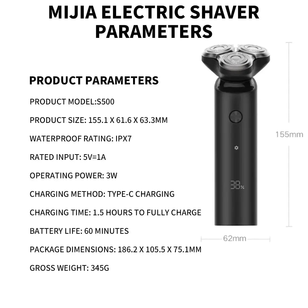 MIJIA S500 electric shaver by Simples Market, black wet/dry shaver with triple blade heads