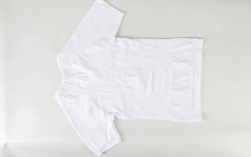 Mens slimming compression undershirt, white V-neck body shaper for abs and tummy control