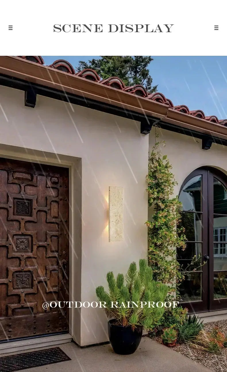 Outdoor waterproof wall lamp with natural stone strip finish, 18W LED, Simples Market exterior lighting