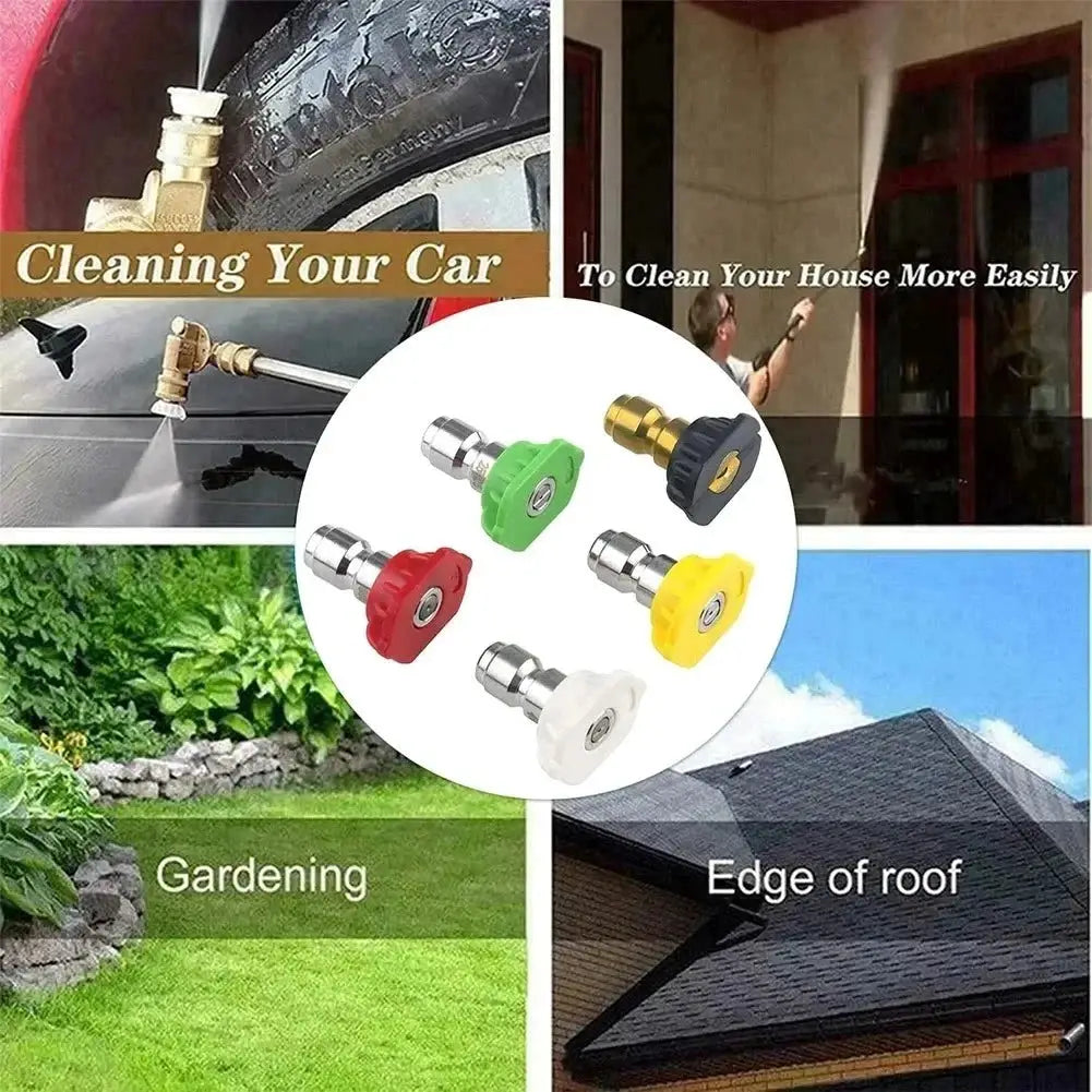 High Pressure Spray Nozzle Set For Garden Washing Quarter Inch Quick Connection Five Piece Adjustable 0 To 40 Degrees