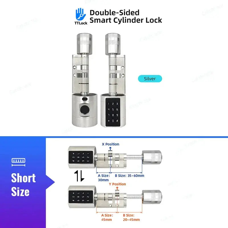 Two-piece Double-Sided Smart Cylinder Lock in silver with keypad, TTLock app compatible, Simples Market