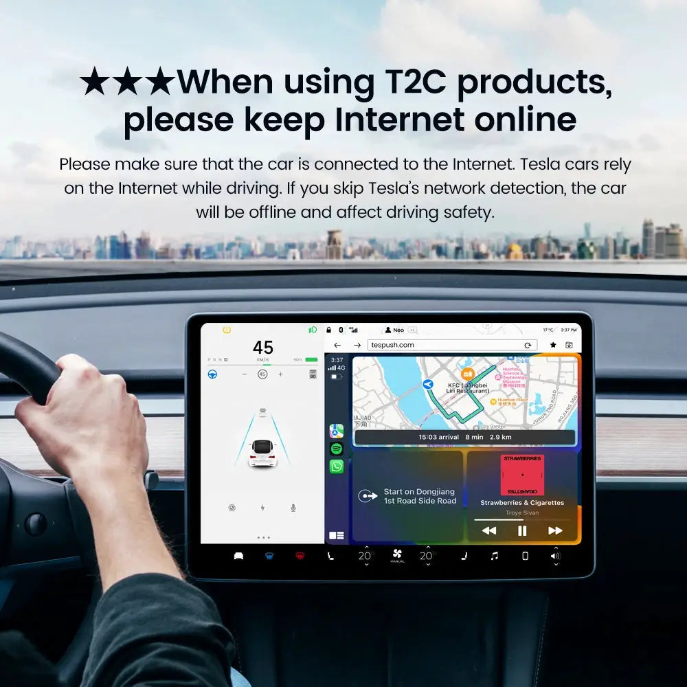 T2C CarlinKit Wireless CarPlay/Android Auto adapter for Tesla Model 3/Y, WiFi/Bluetooth, smart car box