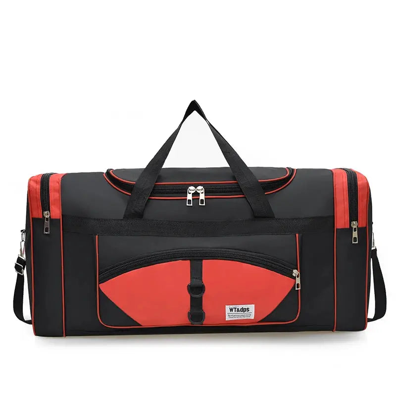 Oversized duffel bag by Simples Market in black with red accents, travel and fitness bag.