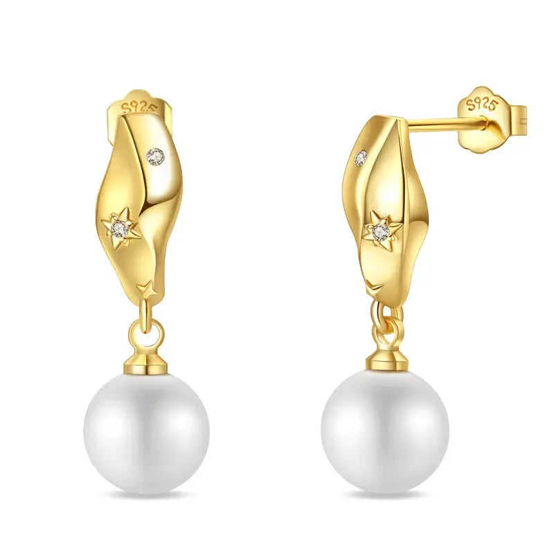 Simples Market gold-tone pearl drop earrings with star accents and S925 back, pair