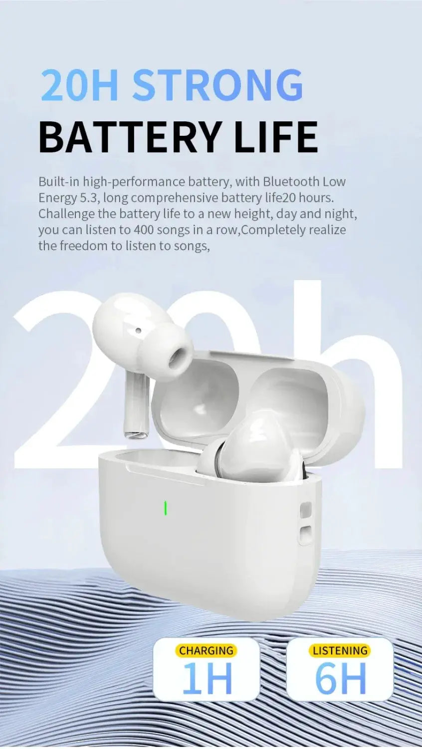 Air Pro wireless earbuds with charging case, white, TWS Bluetooth headset