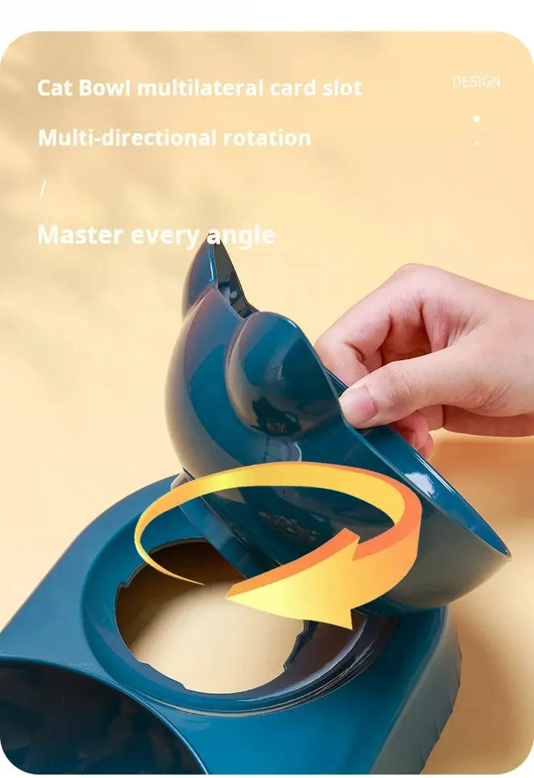 Pet bowls with water feeder, blue 3-in-1 tilted cat bowl set with gravity water bottle