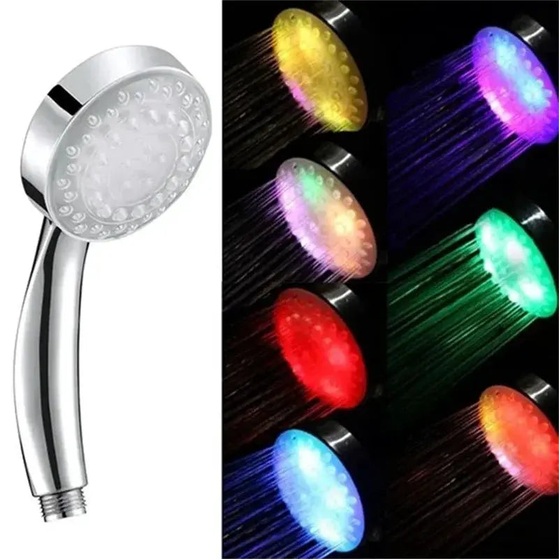 Shower head by Simples Market, chrome LED rainfall shower head with 7 color-changing lights