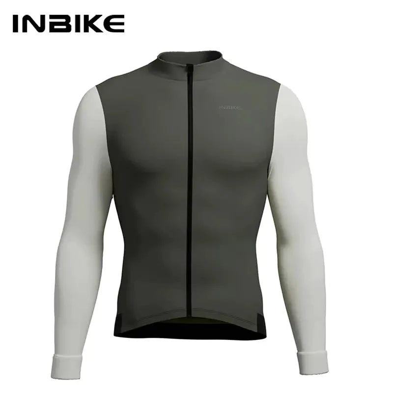 INBIKE men's cycling jersey with full zip, grey torso and white sleeves, chest logo