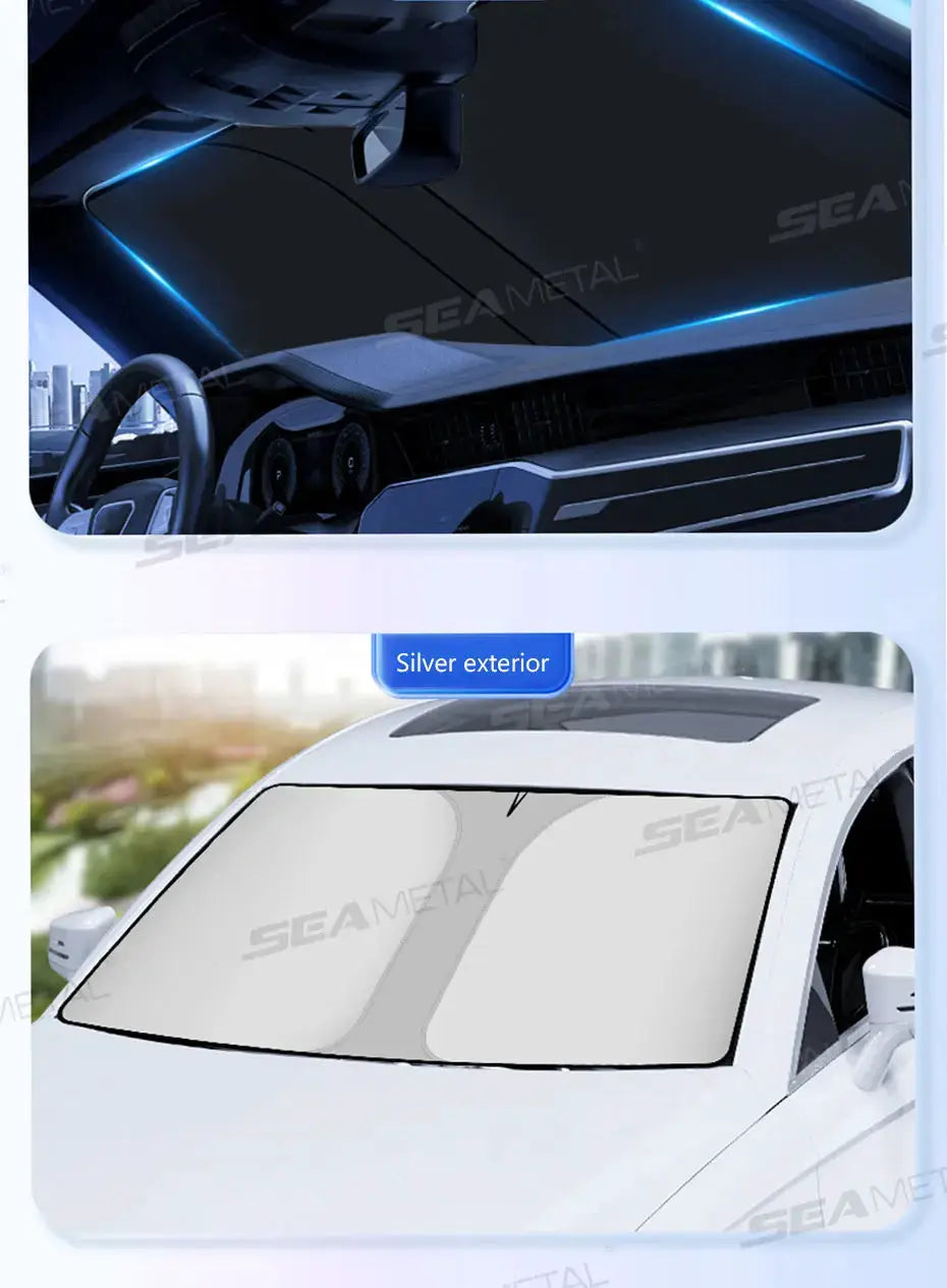 BLALION car windshield sun shade by Simples Market, silver exterior UV reflector for front windshield, foldable parasol