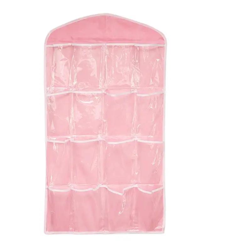 16-pocket clear hanging wardrobe organizer in pink for socks and underwear