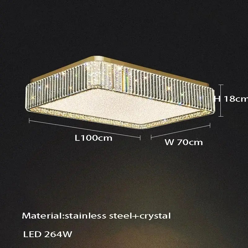 Light luxury crystal ceiling lamp by Simples Market, stainless steel + crystal, 100x70 cm, 18 cm high