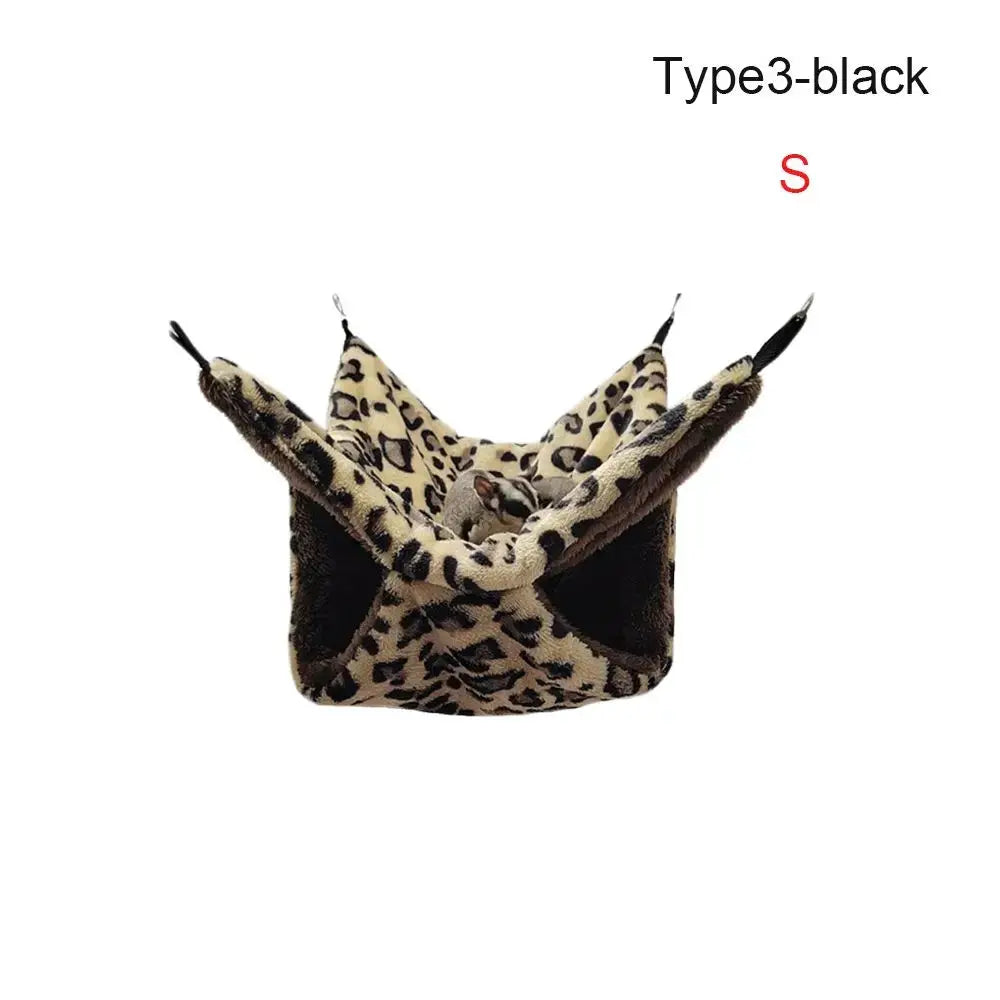 Hamster hammock leopard-print plush, double-layer nest for small pets by Simples Market