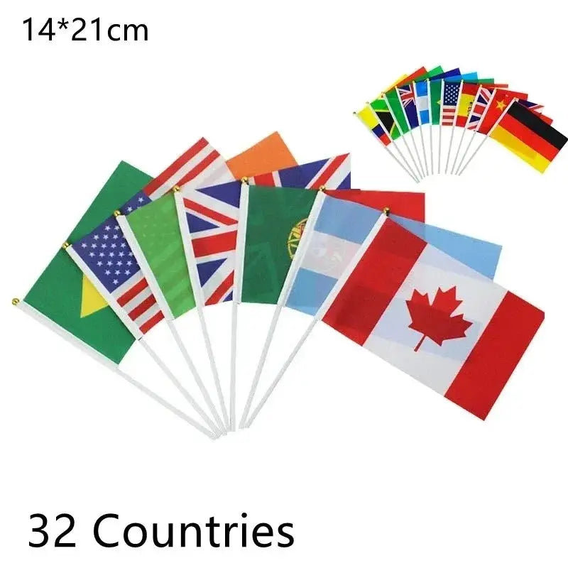 Flags of 32 Countries Mini Hand Held Set for International Sports