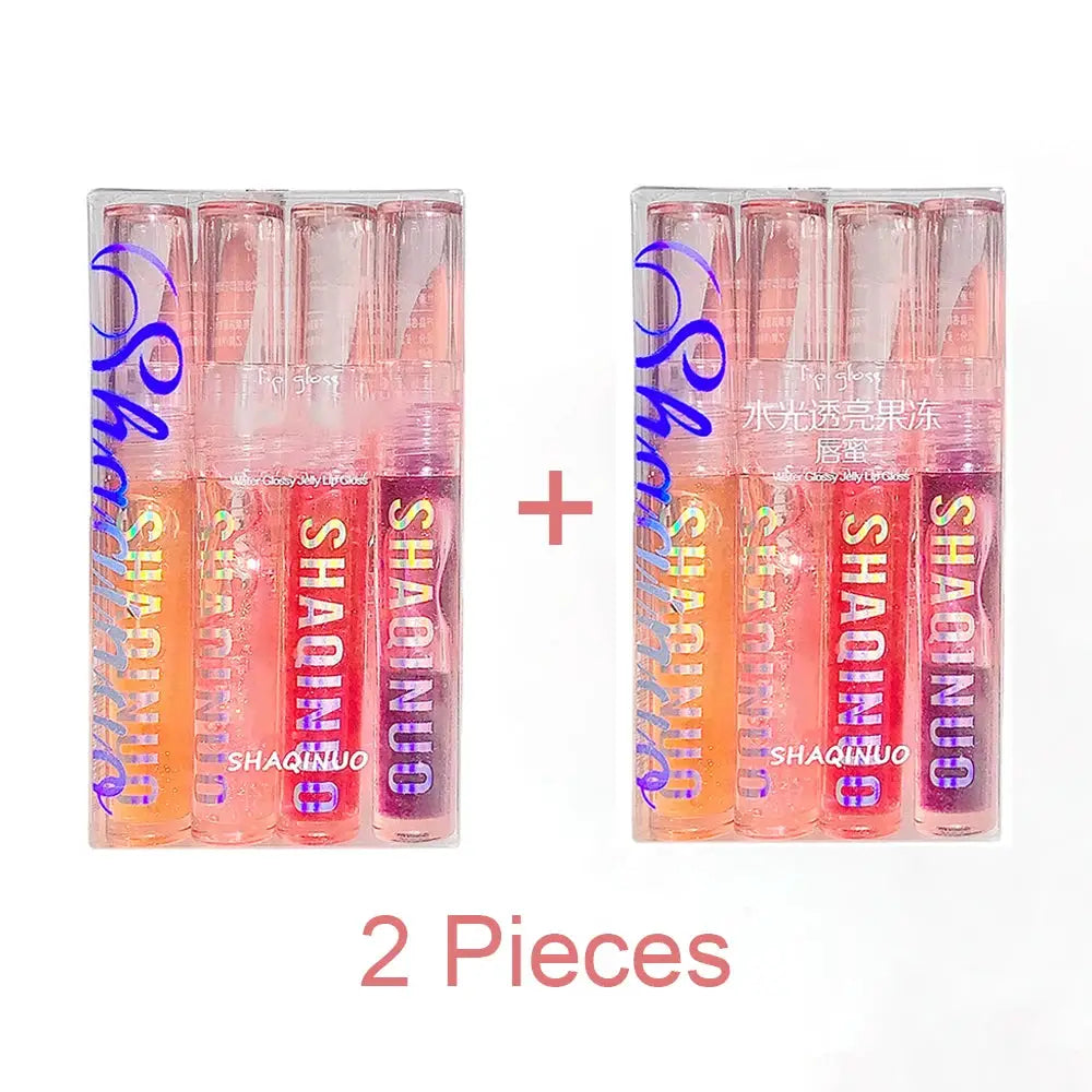 NovaGlow Water Gloss Mirror Jelly Lip Gloss Set 4 Piece Hydrates Lips With Pearl Shimmer And Brightens Lip Color