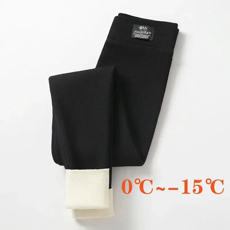 Winter warm fleece-lined leggings for women, black high-waisted thermal pants by Simples Market