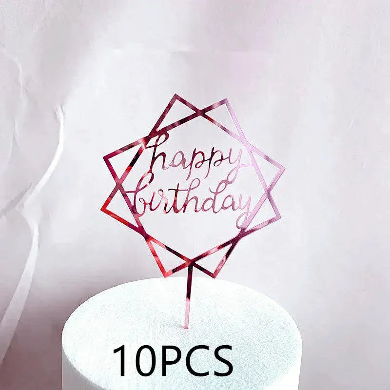 10 Pcs Rose Gold Silver Black Acrylic Cake Toppers Set For Birthday Parties Baby Showers And Dessert Decoration