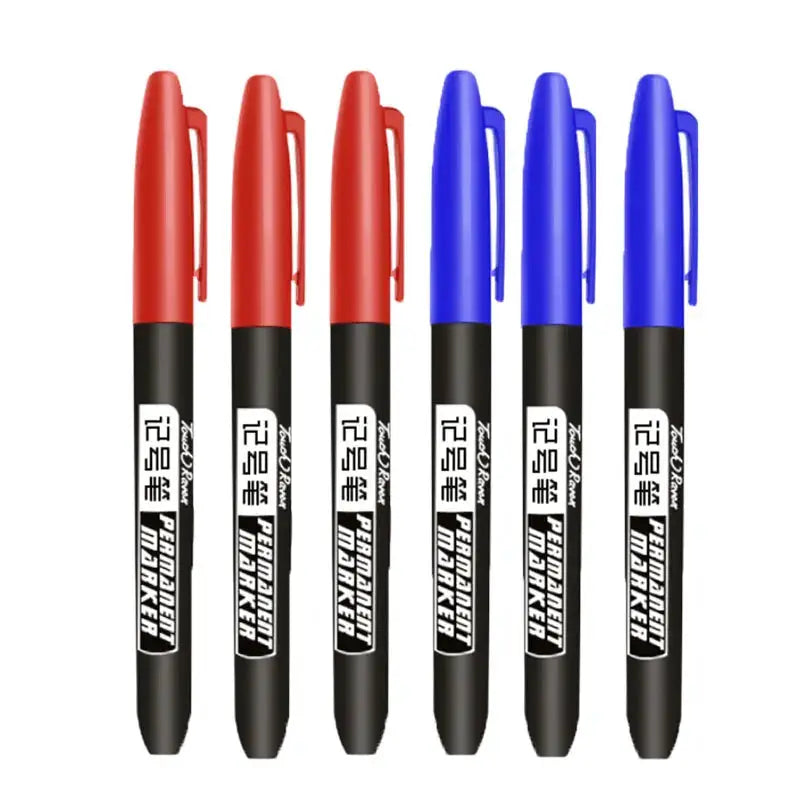 GraphixPro 6Pcs Permanent Marker Pens Set Black Blue Red Waterproof Ink Fine Tips For Manga Drawing