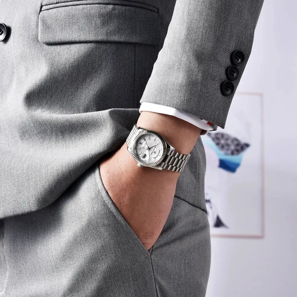 Pagani Design DD36 automatic men's watch with silver dial and stainless steel bracelet