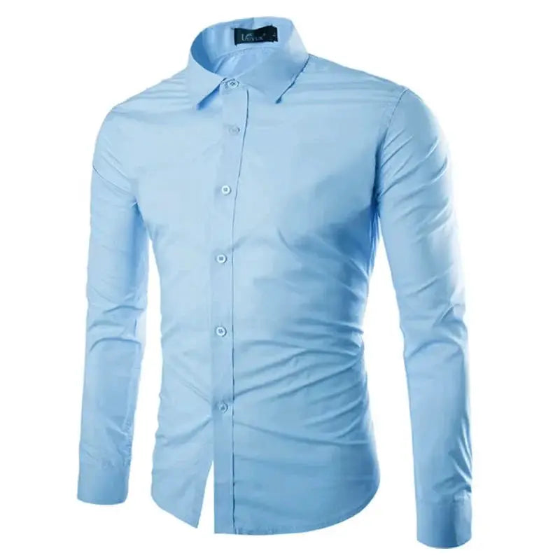 Men's light blue solid long-sleeve shirt by Simples Market, casual button-down